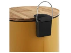 Poubelle 30 Litres En Métal Jaune Moutarde Et Couvercle En Bambou -Electroménager Soldes accessoire et rangement cuisine 12590889