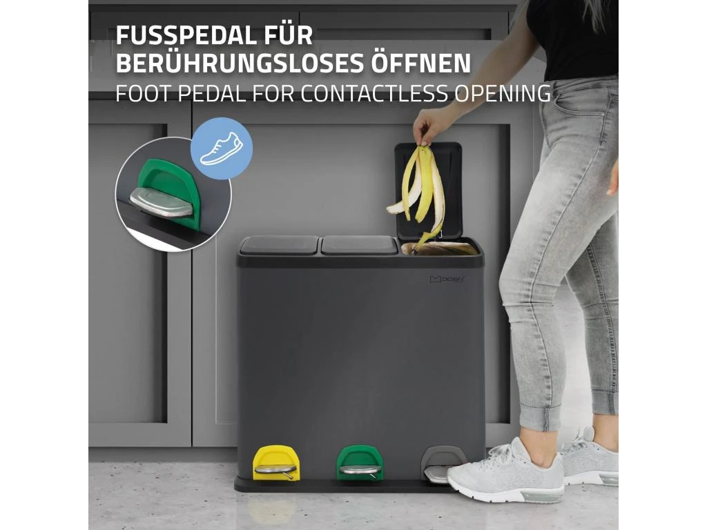 Poubelle Cuisine à Pédale Tri Des Déchets 3 Compartiments 3x20L Anthracite 60L 5 Poubelle Cuisine à Pédale Tri Des Déchets 3 Compartiments 3x20L Anthracite 60L – Image 3