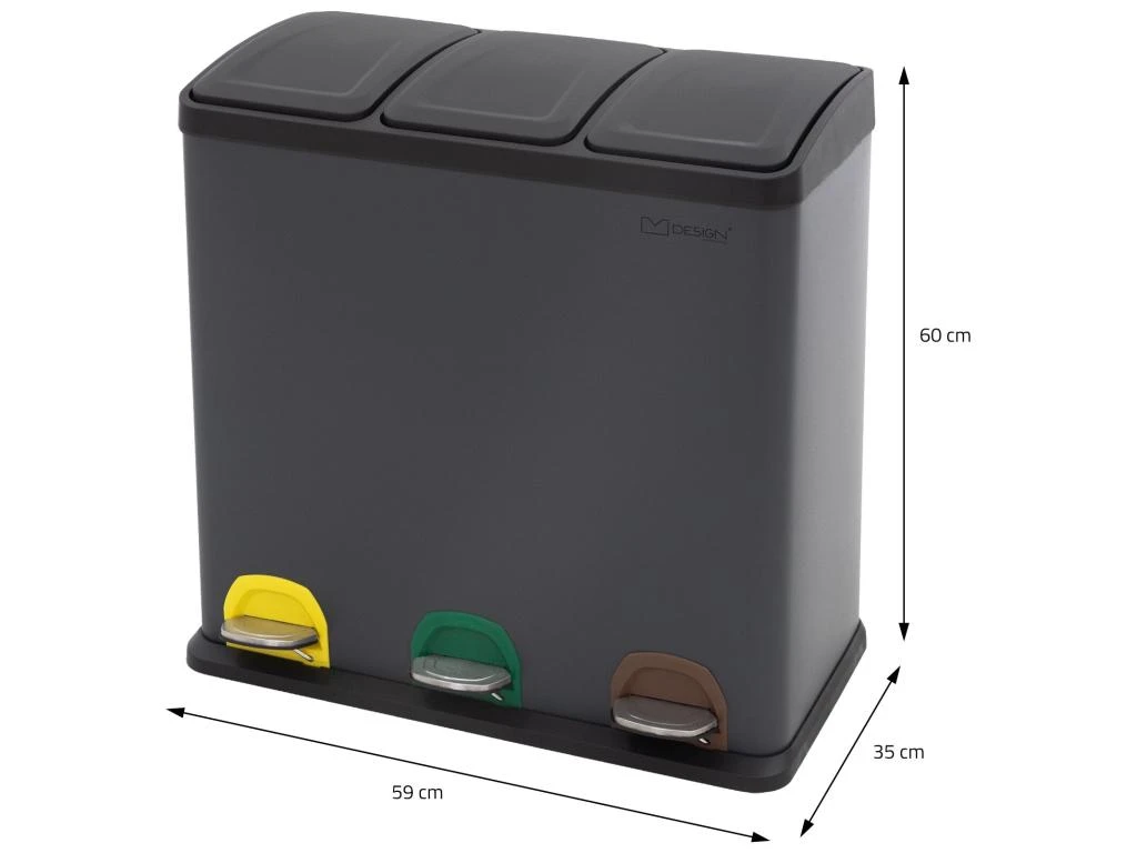 Poubelle Cuisine à Pédale Tri Des Déchets 3 Compartiments 3x20L Anthracite 60L 8 Poubelle Cuisine à Pédale Tri Des Déchets 3 Compartiments 3x20L Anthracite 60L – Image 6