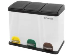 Poubelle Triple Cuisine à Pédale Tri Déchets Ménagers 3 Bacs 3x8 L Blanc 24L