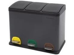 Poubelle Triple Cuisine à Pédale Tri Déchets Ménager 3 Bacs 3x15L Anthracite 45L
