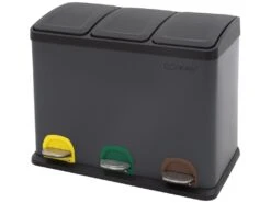 Poubelle Triple Cuisine à Pédale Tri Déchets Ménagers 3 Bacs 3x8L Anthracite 24L