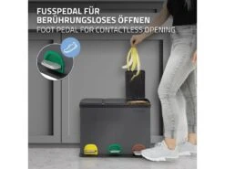 Poubelle Triple Cuisine à Pédale Tri Déchets Ménagers 3 Bacs 3x8L Anthracite 24L -Electroménager Soldes accessoire et rangement cuisine 17592775
