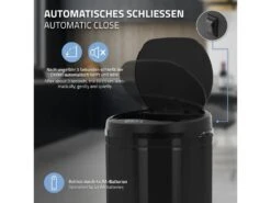 Poubelle 30L Avec Détecteur De Mouvement En Acier Inoxydable Ronde Noir Brillant -Electroménager Soldes accessoire et rangement cuisine 17592947