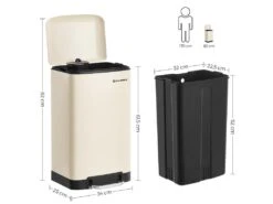 Poubelle 30 Litres Avec Pédale En Acier Seau Intérieur Et Couvercle Poignée Fermeture Discrète Hermétique Pour Cuisine Salon Blanc Cassée 12_0003608 -Electroménager Soldes accessoire et rangement cuisine 8831357