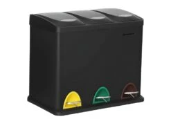 Poubelle De Recyclage Poubelle à Pédales 3-en-1 Poubelle 24 Litres En Métal Pour Cuisine Durable Facile à Nettoyer Noir 12_0003613