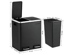 Poubelle En Métal 30 Litres Poubelle à Double Compartiment 2 X 15 Litres Avec Seaux Intérieurs Et Poignées Fermeture En Douceur Hermétique Noir 12_0002482 -Electroménager Soldes accessoire et rangement cuisine 8831391