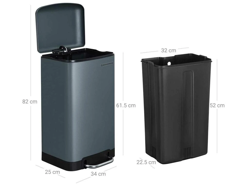 Poubelle 30 Litres Avec Pédale En Acier Seau Intérieur Et Couvercle Poignée Fermeture Discrète Hermétique Pour Cuisine Salon Anthracite 12_0003235 4 Poubelle 30 Litres Avec Pédale En Acier Seau Intérieur Et Couvercle Poignée Fermeture Discrète Hermétique Pour Cuisine Salon Anthracite 12_0003235 – Image 2