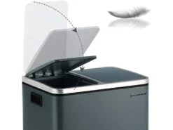Poubelle En Métal 30 Litres Poubelle à Double Compartiment 2 X 15 Litres Avec Seaux Intérieurs Et Poignées Fermeture En Douceur Hermétique Gris Anthracite 12_0003615 -Electroménager Soldes accessoire et rangement cuisine 8831435