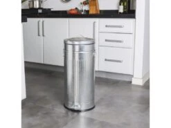 Poubelle De Cuisine à Pédale 30L Vintage BROOKLYN Galvanisé En Acier Inox Avec Seau