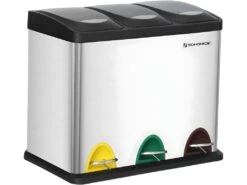 Poubelle De Cuisine Résistante Avec Pédales Et 3 Compartiments 24 Litres Tri Sélectif Inox 12_0000912/2