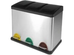 Poubelle Cuisine De Recyclage Capacité Au Choix 24 Litres 3 X 8 Litres Compartiments Seaux Intérieurs Amovibles Acier Inoxydable Poubelle à Pédales Colorées Sélective Corbeille Pour Cuisine 01_0000308