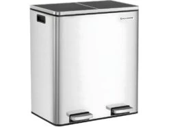Poubelle Cuisine 2 X 30 Litres Gris Métallisé Inox Seau Intérieur Plastique Avec Poignée 12_0000911