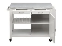 Grande Desserte à Roulettes OWEN - 1 Porte & 2 Tiroirs - Hévéa Et Granit -Electroménager Soldes accessoires rangement 227613