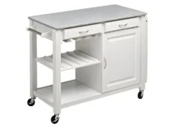 Grande Desserte à Roulettes OWEN - 1 Porte & 2 Tiroirs - Hévéa Et Granit -Electroménager Soldes accessoires rangement 227617