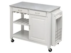 Grande Desserte à Roulettes OWEN - 1 Porte & 2 Tiroirs - Hévéa Et Granit -Electroménager Soldes accessoires rangement 227619