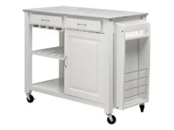 Grande Desserte à Roulettes OWEN - 1 Porte & 2 Tiroirs - Hévéa Et Granit -Electroménager Soldes accessoires rangement 227621