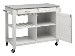 Grande Desserte à Roulettes OWEN - 1 Porte & 2 Tiroirs - Hévéa Et Granit -Electroménager Soldes accessoires rangement 227633