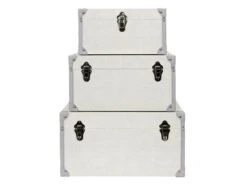 KITTY - Lot De 3 Malles De Rangement Blanches Et Grises