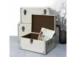 KITTY - Lot De 3 Malles De Rangement Blanches Et Grises -Electroménager Soldes banc bout de lit malle et coffre 10019819