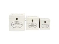 INGA - Lot De 3 Malles Cubes Tissu Blanc Motif Authentique -Electroménager Soldes banc bout de lit malle et coffre 10019961