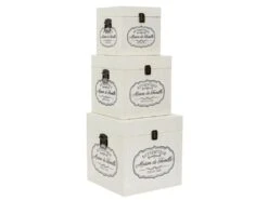 INGA - Lot De 3 Malles Cubes Tissu Blanc Motif Authentique -Electroménager Soldes banc bout de lit malle et coffre 10019965