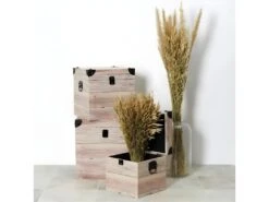 SAMA - Lot De 3 Malles Cubes Aspect Bois Rosé -Electroménager Soldes banc bout de lit malle et coffre 10020061