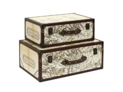 COOPER - Lot De 2 Malles De Rangements Mappemonde Vintage -Electroménager Soldes banc bout de lit malle et coffre 10020215