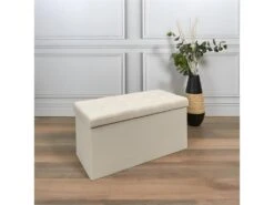 NORA - Coffre Banc Pliable Capitonné Coloris Beige -Electroménager Soldes banc bout de lit malle et coffre 9429015
