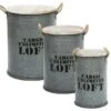 Lot De 3 Coffres Bidon En Métal Gris Alu Loft Rétro Factory -Electroménager Soldes banc bout de lit malle et coffre 9507789