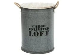 Lot De 3 Coffres Bidon En Métal Gris Alu Loft Rétro Factory -Electroménager Soldes banc bout de lit malle et coffre 9507795