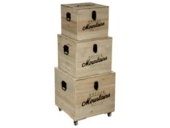 Set De 3 Malles De Rangement Carrées En Bois Et Métal