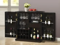 Meuble De Bar GORDON - Hévéa & MDF - Coloris Wengé -Electroménager Soldes bar 140479