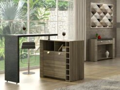 Meuble De Bar Pivotant METEORITE - 2 Portes & 2 Niches - MDF Plateau Effet Granite