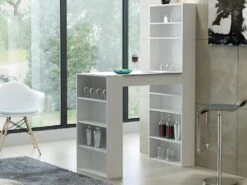 Meuble De Bar Avec Rangements - MDF - Effet Granite Et Blanc - SKARN