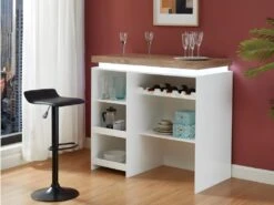 Meuble De Bar HALO II - MDF Laqué Blanc - LEDs - Blanc Et Chêne -Electroménager Soldes bar 399197