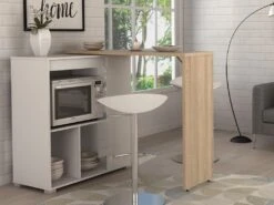 Meuble De Bar Pivotant Avec Rangements - Naturel Et Blanc - SATURNE 11 Meuble De Bar Pivotant Avec Rangements - Naturel Et Blanc - SATURNE -Electroménager Soldes bar 400043