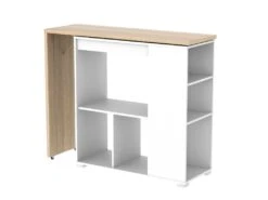 Meuble De Bar Pivotant Avec Rangements - Naturel Et Blanc - SATURNE 15 Meuble De Bar Pivotant Avec Rangements - Naturel Et Blanc - SATURNE -Electroménager Soldes bar 400045