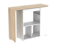 Meuble De Bar Pivotant Avec Rangements - Naturel Et Blanc - SATURNE 13 Meuble De Bar Pivotant Avec Rangements - Naturel Et Blanc - SATURNE -Electroménager Soldes bar 400049