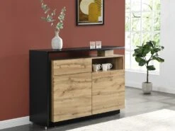 Meuble De Bar Pivotant - 2 Portes, 1 Tiroir Et 1 Niche - MDF - Naturel Et Noir - ELDIR -Electroménager Soldes bar 475867