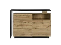 Meuble De Bar Pivotant - 2 Portes, 1 Tiroir Et 1 Niche - MDF - Naturel Et Noir - ELDIR -Electroménager Soldes bar 475873