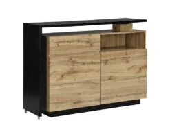Meuble De Bar Pivotant - 2 Portes, 1 Tiroir Et 1 Niche - MDF - Naturel Et Noir - ELDIR -Electroménager Soldes bar 475879