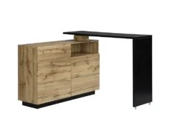 Meuble De Bar Pivotant - 2 Portes, 1 Tiroir Et 1 Niche - MDF - Naturel Et Noir - ELDIR -Electroménager Soldes bar 475881