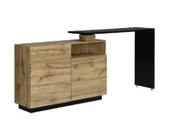 Meuble De Bar Pivotant - 2 Portes, 1 Tiroir Et 1 Niche - MDF - Naturel Et Noir - ELDIR -Electroménager Soldes bar 475893