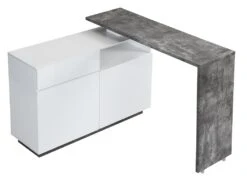 Meuble De Bar Pivotant - 2 Portes, 1 Tiroir Et 1 Niche - MDF - Blanc Laqué Et Béton - ELDIR -Electroménager Soldes bar 480883