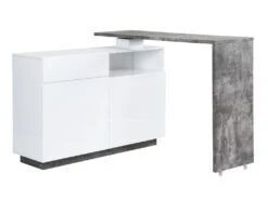 Meuble De Bar Pivotant - 2 Portes, 1 Tiroir Et 1 Niche - MDF - Blanc Laqué Et Béton - ELDIR -Electroménager Soldes bar 480891