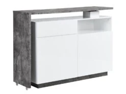 Meuble De Bar Pivotant - 2 Portes, 1 Tiroir Et 1 Niche - MDF - Blanc Laqué Et Béton - ELDIR -Electroménager Soldes bar 480893