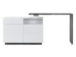 Meuble De Bar Pivotant - 2 Portes, 1 Tiroir Et 1 Niche - MDF - Blanc Laqué Et Béton - ELDIR -Electroménager Soldes bar 480897