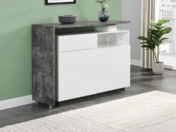 Meuble De Bar Pivotant - 2 Portes, 1 Tiroir Et 1 Niche - MDF - Blanc Laqué Et Béton - ELDIR -Electroménager Soldes bar 480901