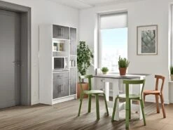 Buffet De Cuisine MADY - 5 Portes & 1 Tiroir - Coloris Blanc Béton -Electroménager Soldes buffet de cuisine 376501